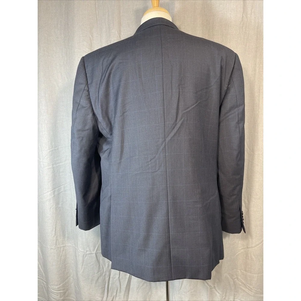 Jos A Bank 1905‎ Navy Blue Plaid Wool Sport Coat Blazer 46R Office Evening